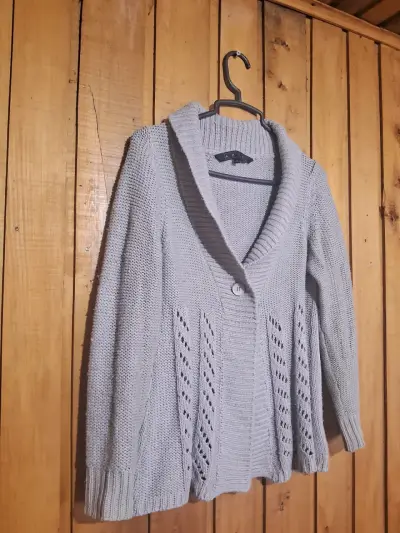 Cárdigan gris tejido mujer - miniatura 2
