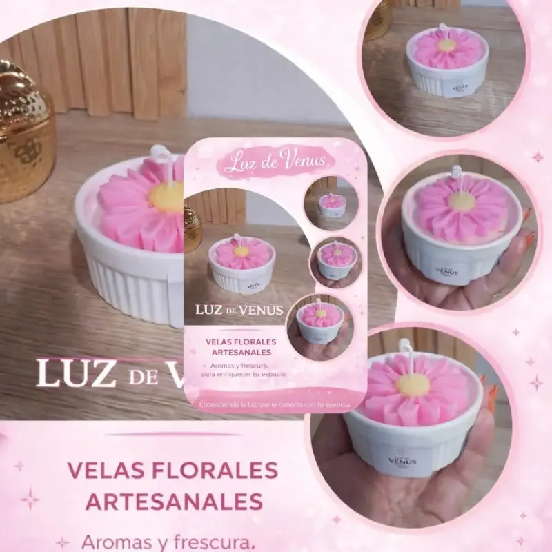 Vela floral artesanal rosa
