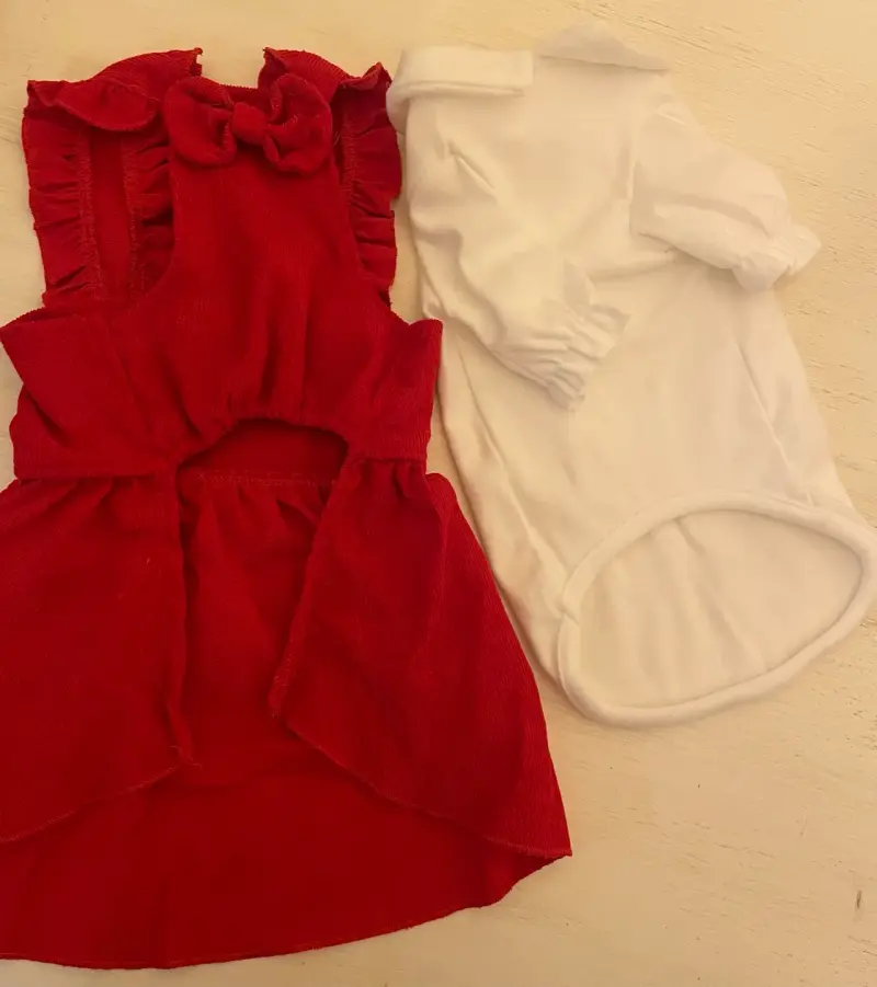 Vestido rojo con moño y camiseta blanca - 2