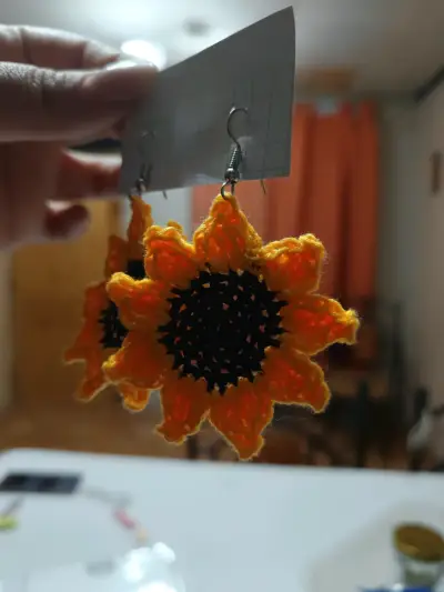 Aros de crochet girasol - miniatura 3