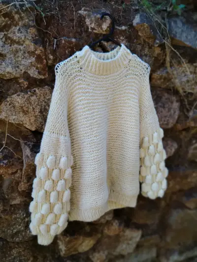 Suéter de lana tejido beige - miniatura 2