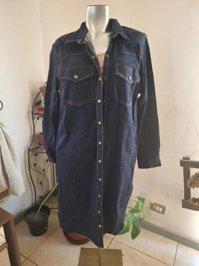 Vestido camisero de mezclilla azul - 1