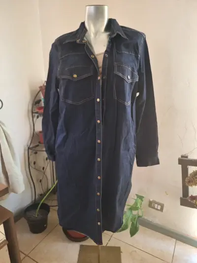 Vestido camisero de mezclilla azul - miniatura 1