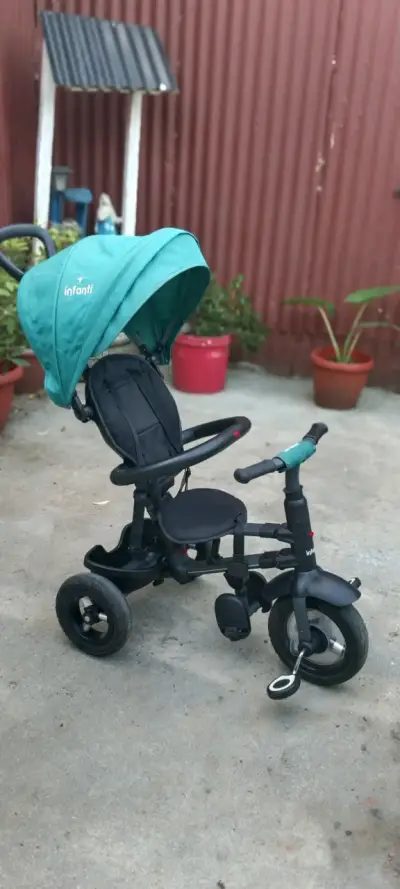 Triciclo Infanti verde con capota - miniatura 3
