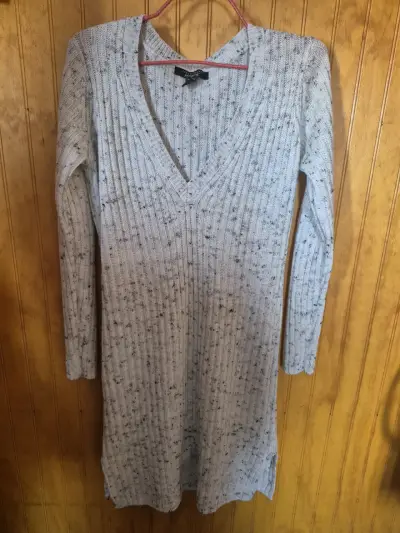 Vestido de punto gris jaspeado - miniatura 1