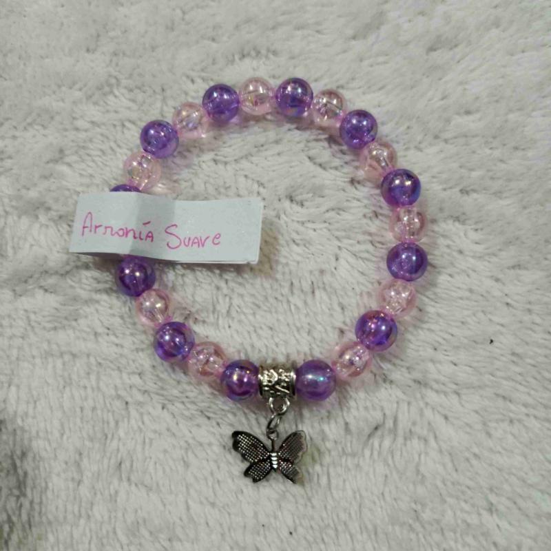 Pulsera de cuentas moradas y rosadas, diseño único