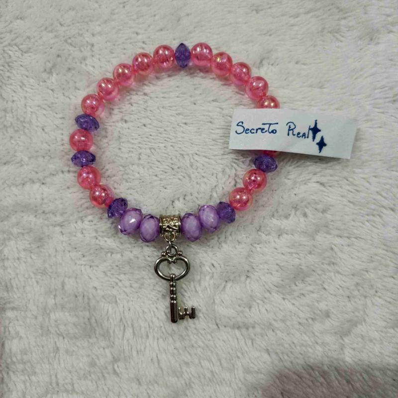 Pulsera de cuentas rosadas y lilas, diseño único