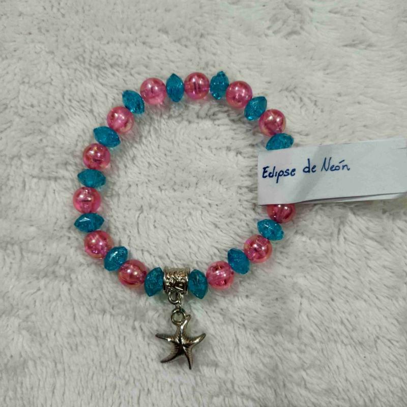 Pulsera con cuentas rosa y azul, diseño único