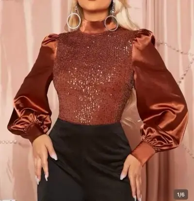 Blusa de lentejuelas y satin  marrón - miniatura 1