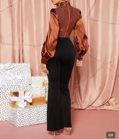 Blusa de lentejuelas y satin  marrón - miniatura 3