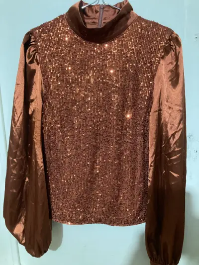 Blusa de lentejuelas y satin  marrón - miniatura 4