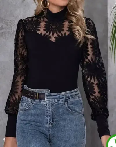 Polera lila  con encaje floral - miniatura 1