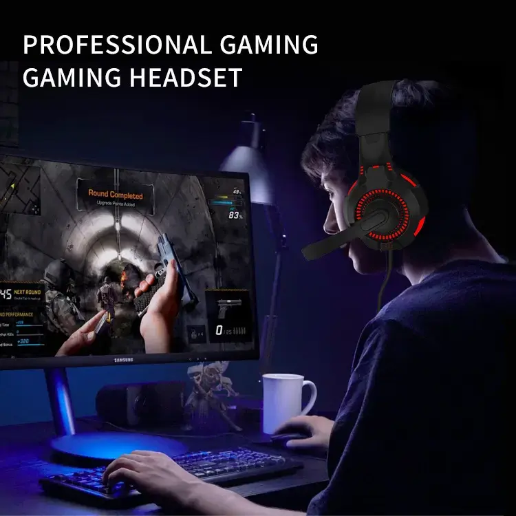 Auriculares gaming negros y rojos - 2