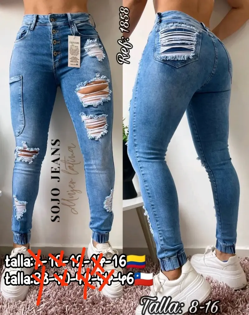 Jeans colombiano 🇨🇴 rasgados azul claro