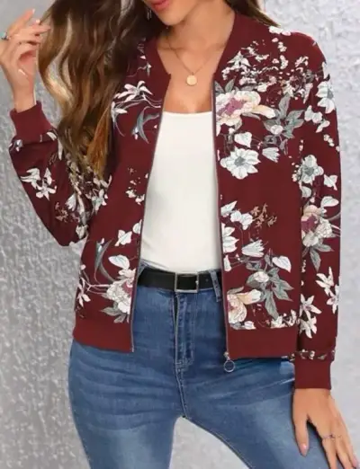 Chaqueta roja burdeo floral mujer - miniatura 1