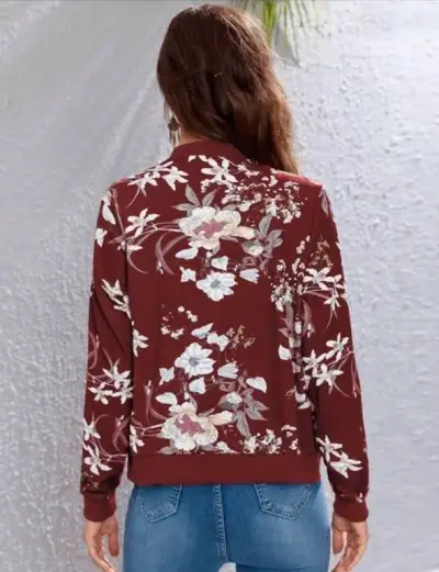 Chaqueta roja burdeo floral mujer - miniatura 3