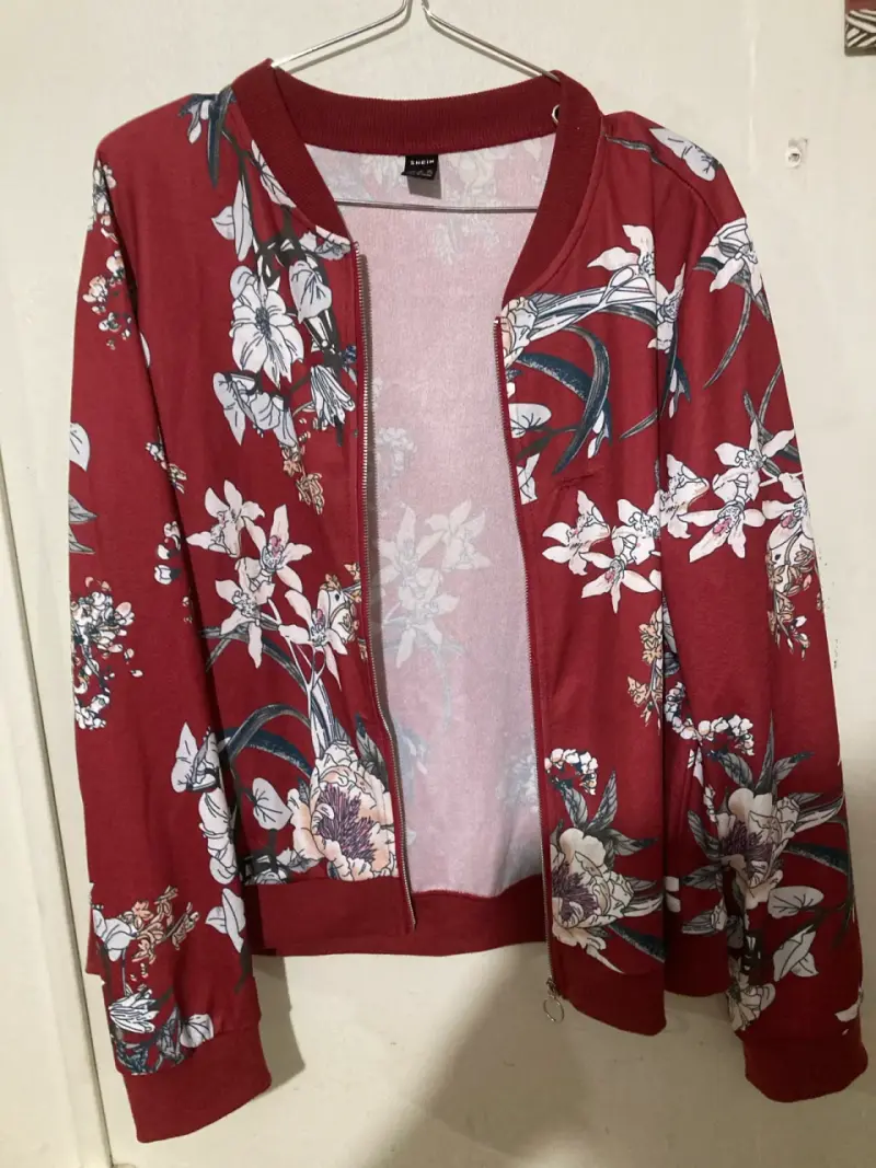 Chaqueta roja burdeo floral mujer - 4