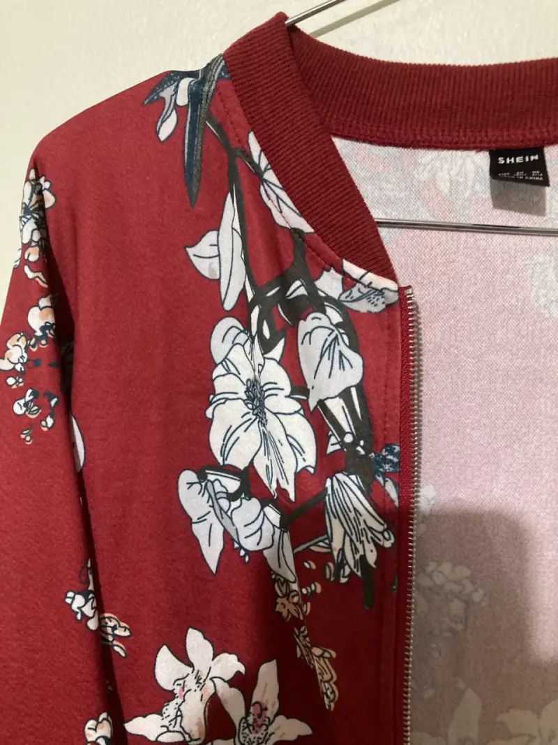 Chaqueta roja burdeo floral mujer - 6