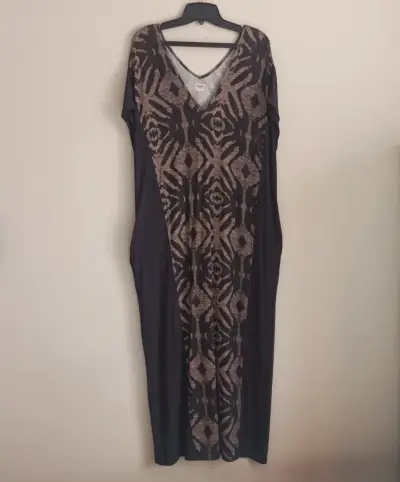 Vestido Umbrale largo estampado negro y dorado - miniatura 1