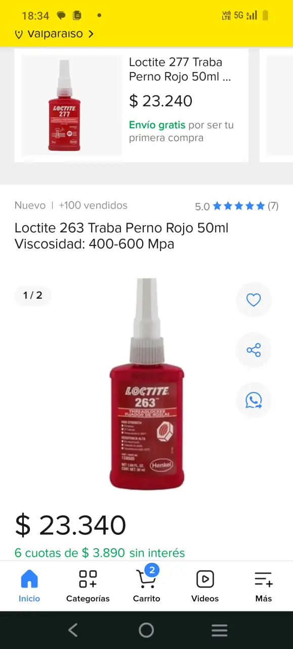 Loctite 263 Traba Perno Rojo 50ml - 1