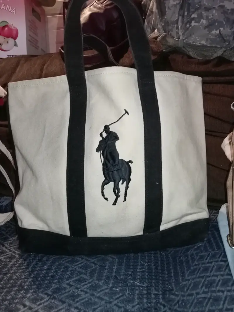 Bolso de lona beige y negro - 1