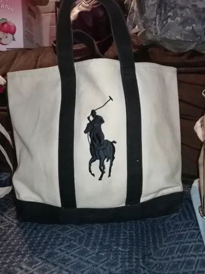 Bolso de lona beige y negro - miniatura 1