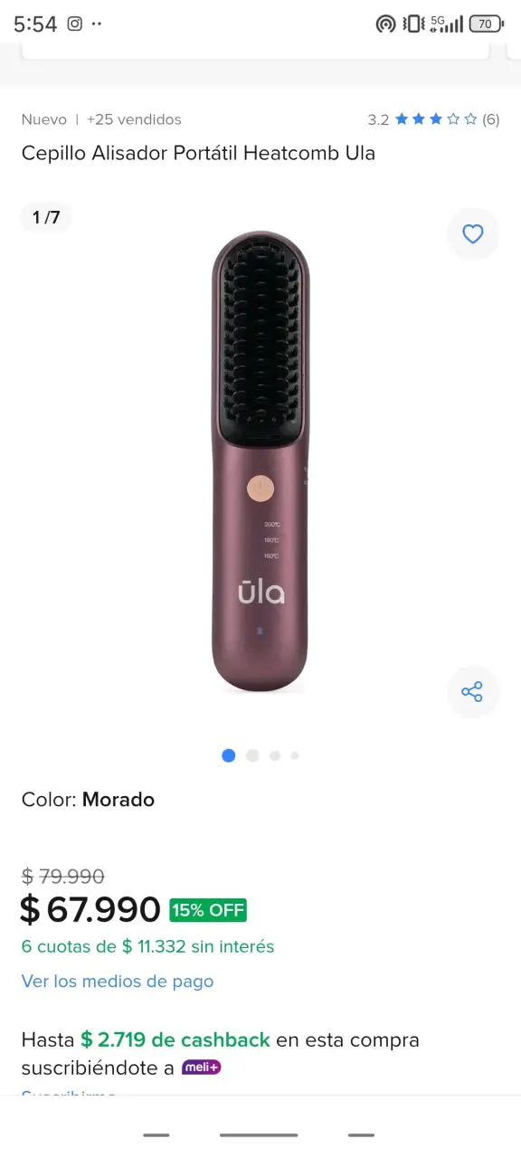 Cepillo alisador portátil morado