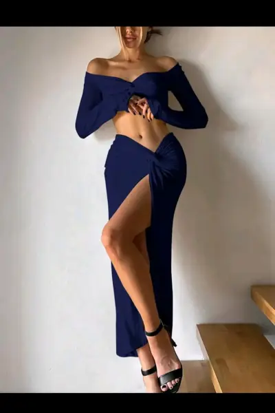 Vestido largo azul elegante - miniatura 2