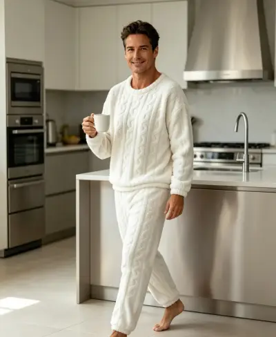 Pijama de lana blanco para hombre talla XL XXL - miniatura 1