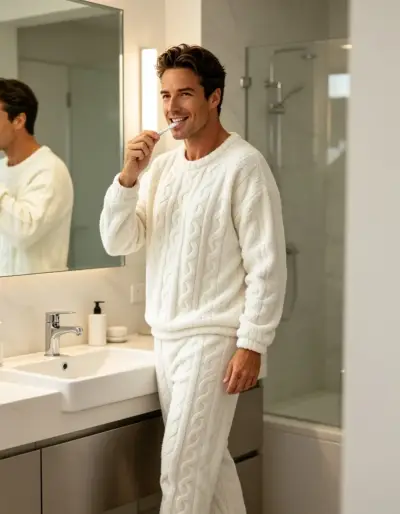 Pijama de lana blanco para hombre talla XL XXL - miniatura 2