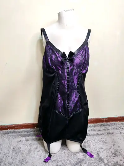 Baby doll encaje negro y morado - miniatura 1