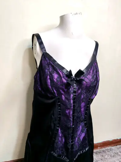 Baby doll encaje negro y morado - miniatura 2