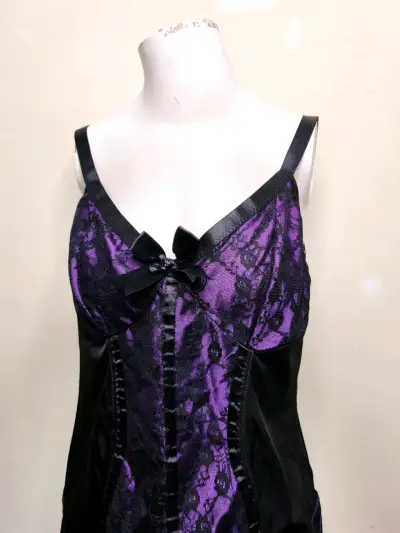 Baby doll encaje negro y morado - miniatura 3