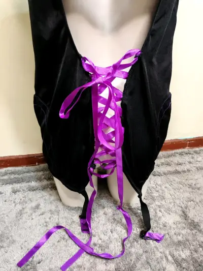 Baby doll encaje negro y morado - miniatura 6