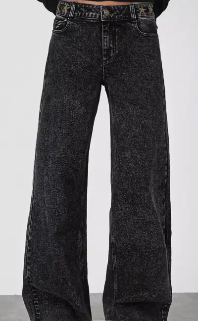 Jeans anchos negros con estrella doradas - miniatura 1