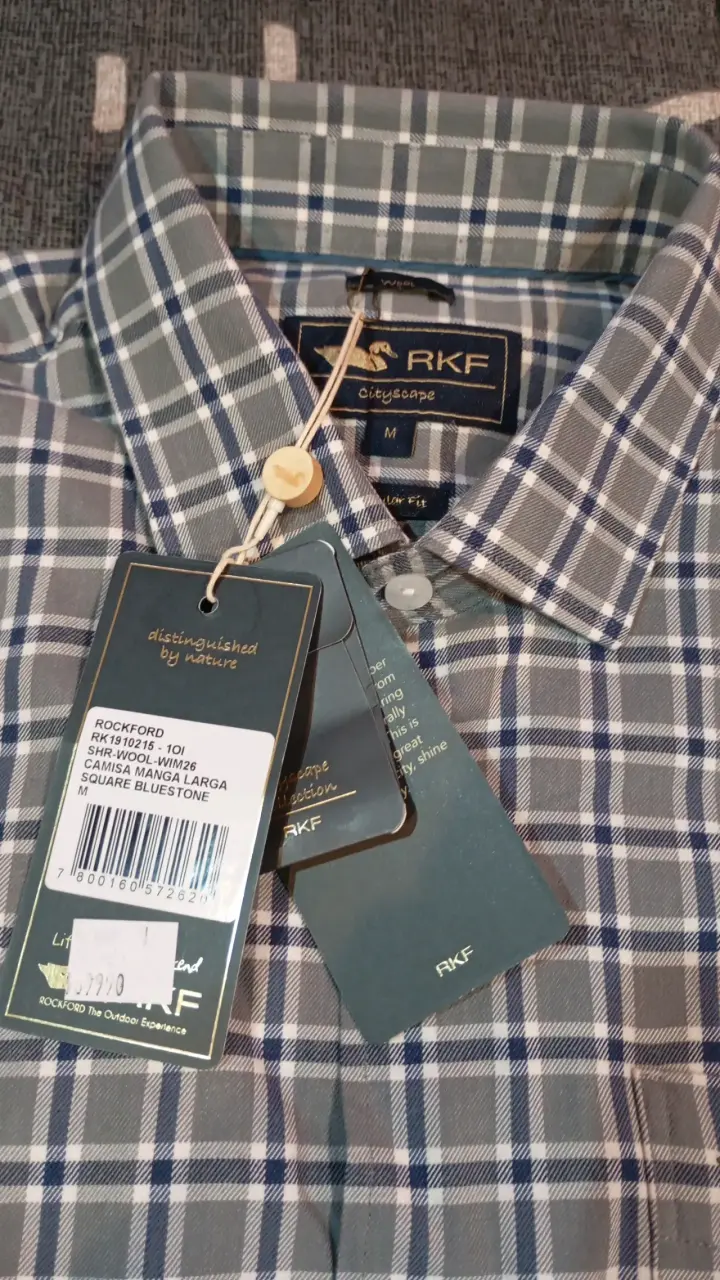 Camisa rockford de cuadros azul con etiquetas - 2