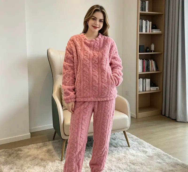 Pijama polar rosado para mujer XL XXL - 3