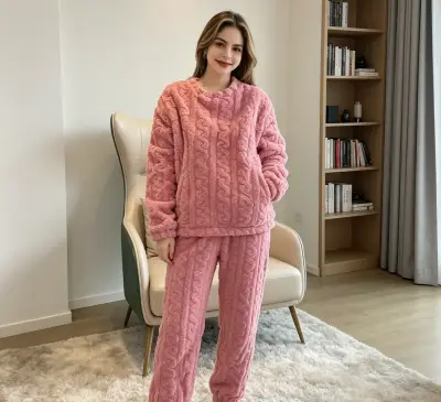 Pijama polar rosado para mujer XL XXL - miniatura 3