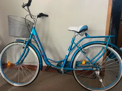 Bicicleta azul urbana con canasto - miniatura 1
