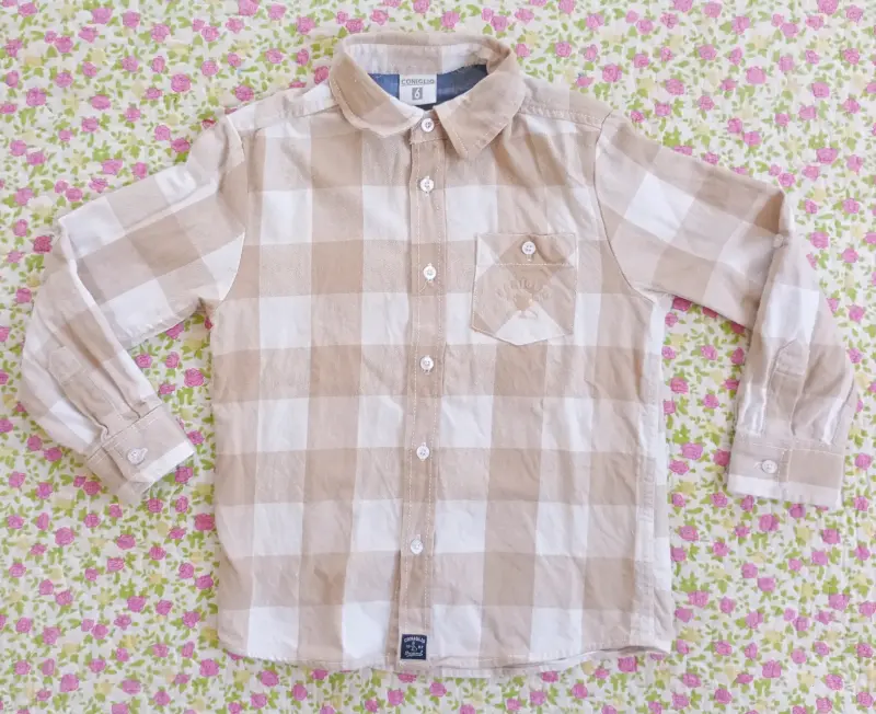 Camisa a cuadros beige niño