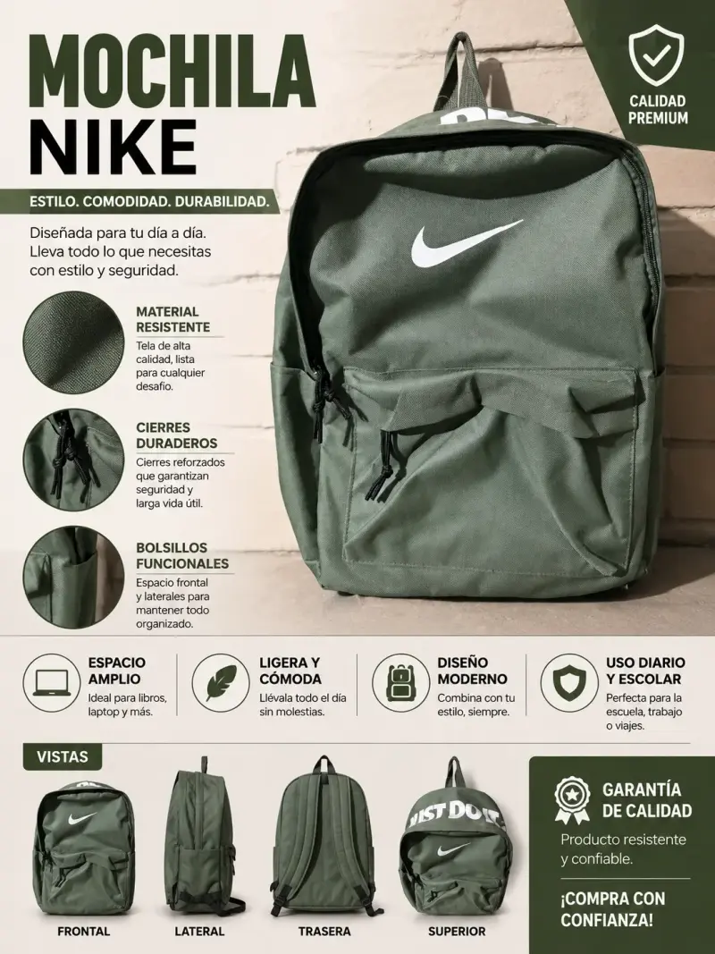 Mochila Nike verde premium