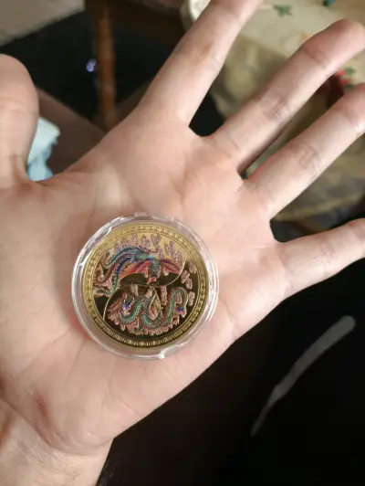 Moneda / Medalla Amuleto Chino Dragón y Fénix (Fen - miniatura 1