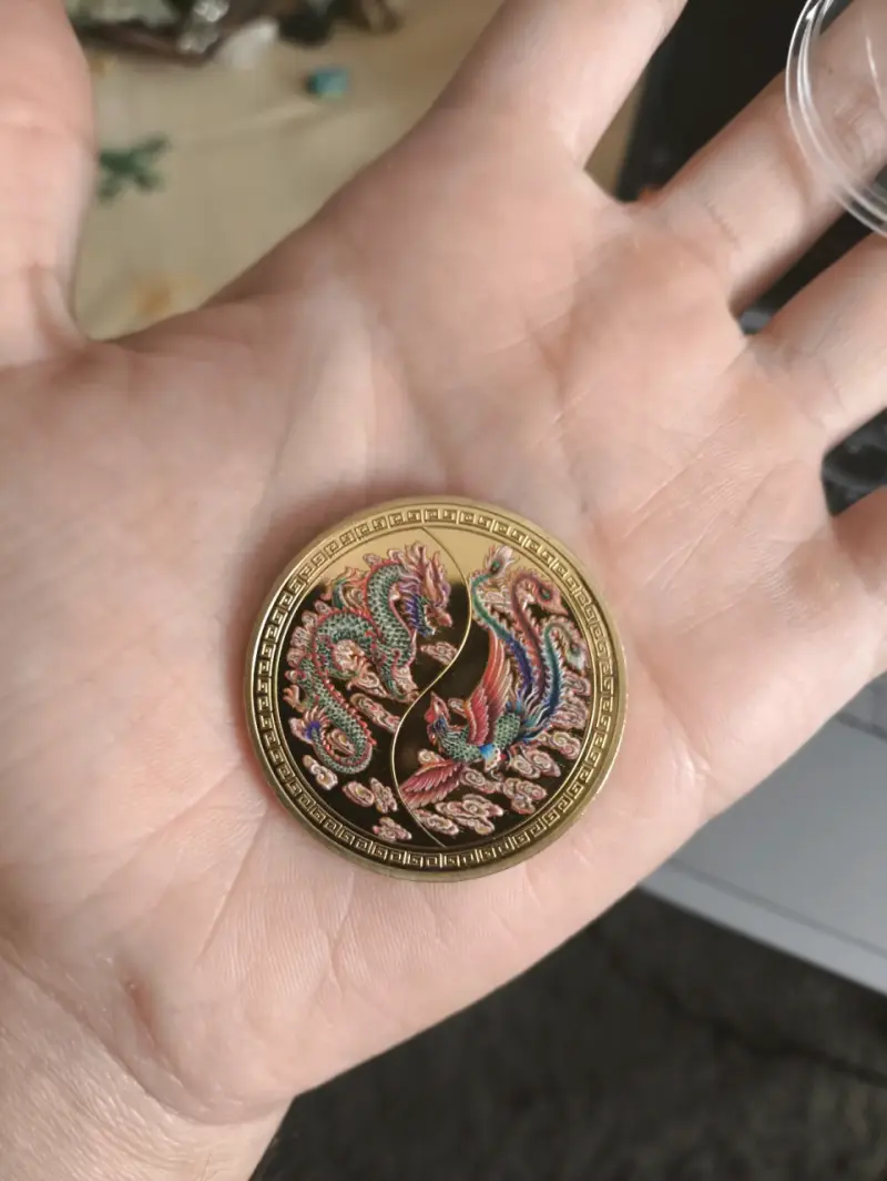 Moneda / Medalla Amuleto Chino Dragón y Fénix (Fen - 2