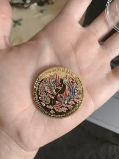 Moneda / Medalla Amuleto Chino Dragón y Fénix (Fen - miniatura 2