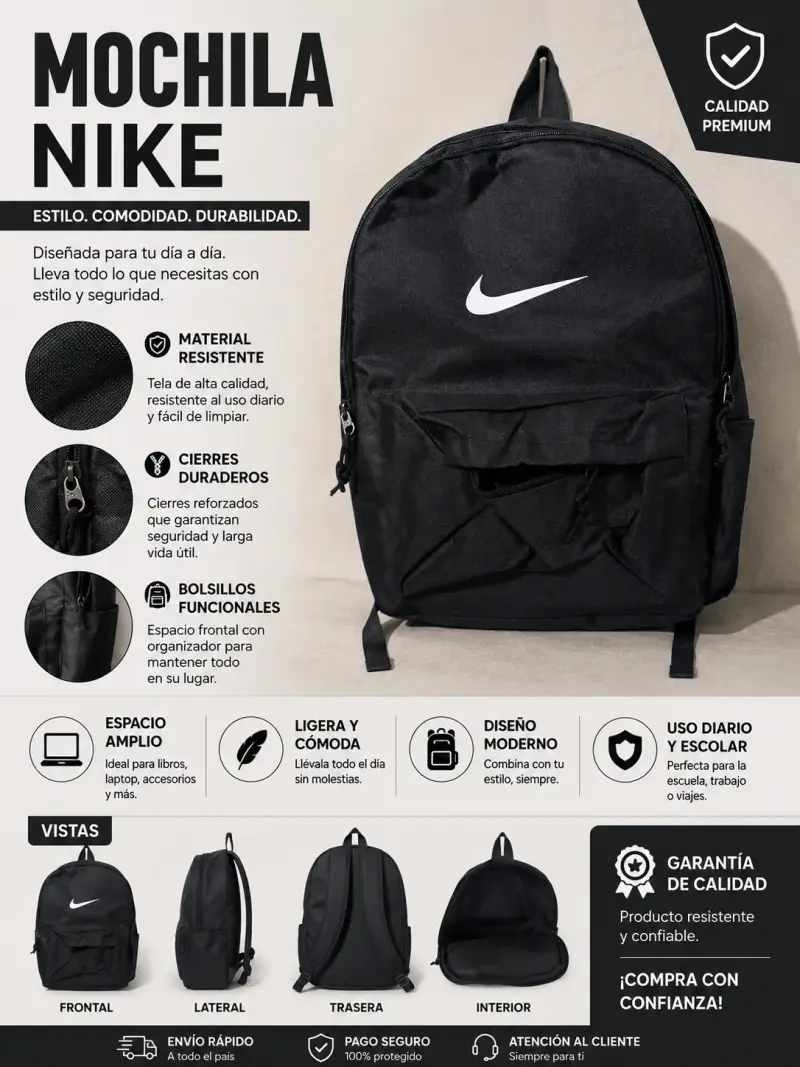 Mochila Nike Negra Premium