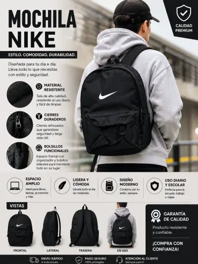 Mochila Nike Negra Premium - miniatura 2