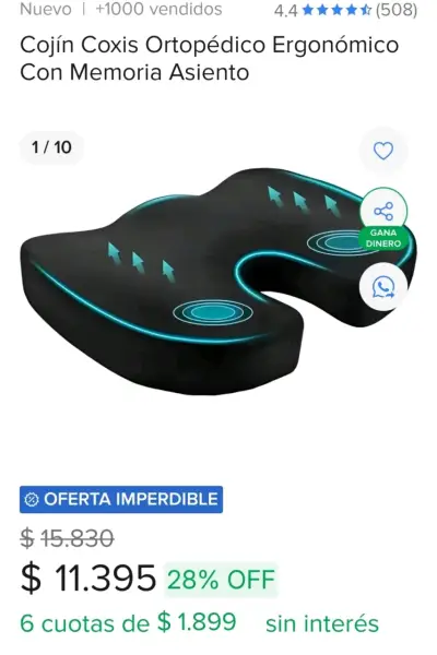 Cojín coxis ergonómico ortopédico - miniatura 1