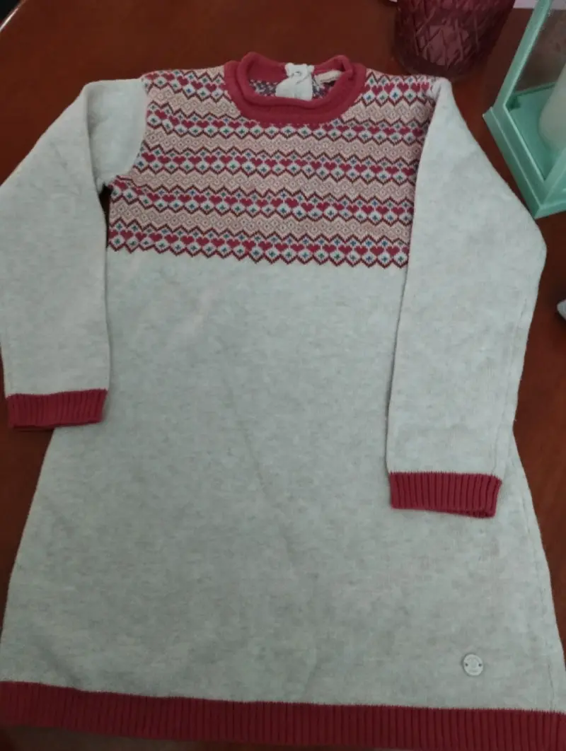 Vestido tejido niña beige y rojo - 2