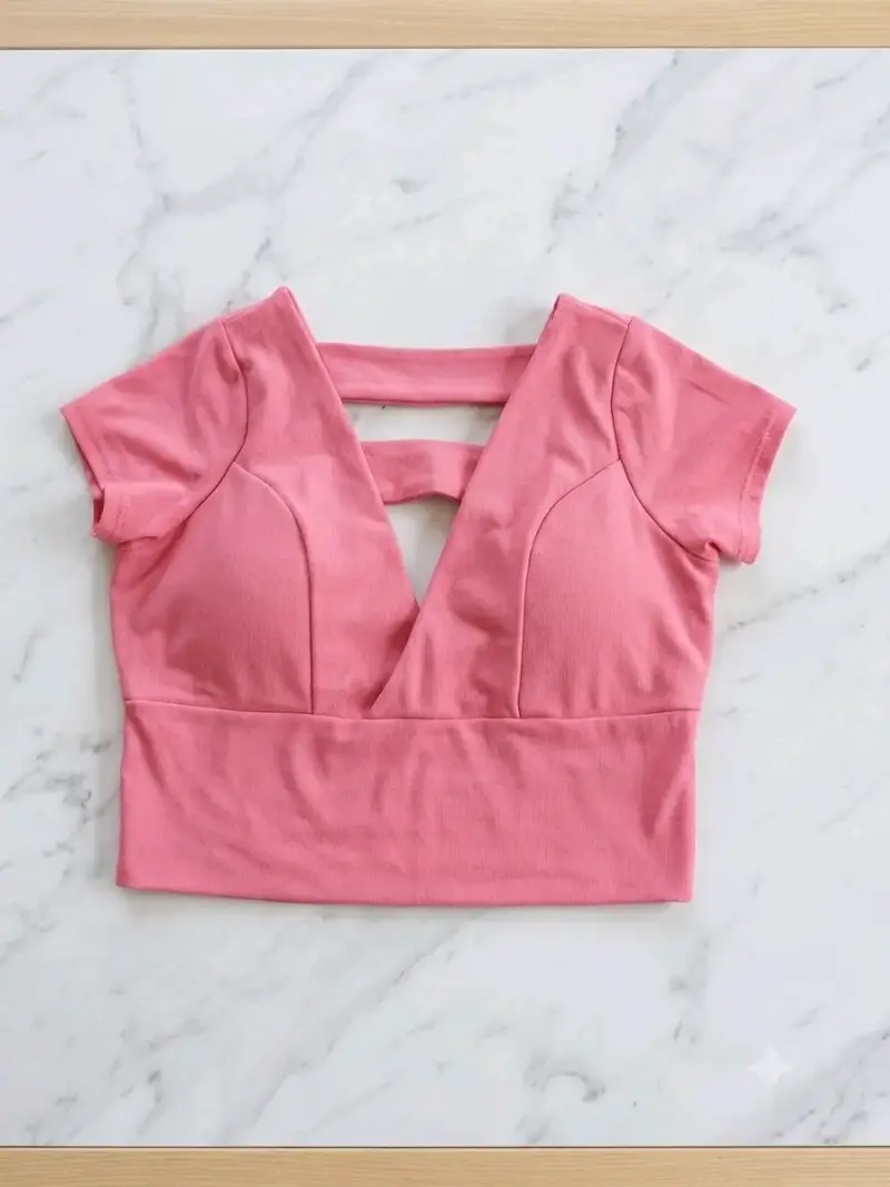 Blusa corta rosada con lazo - 6