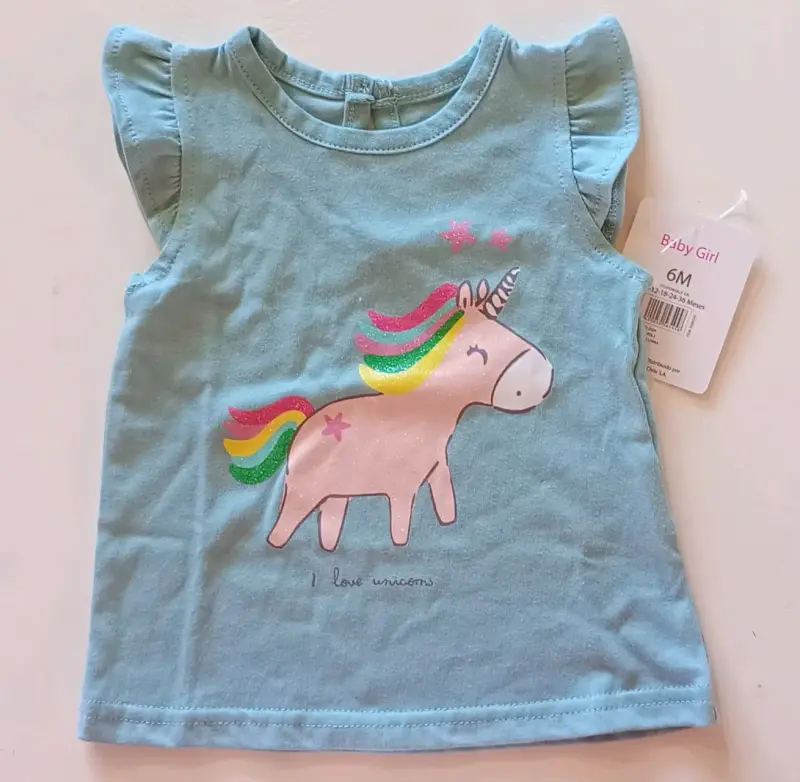 Polera bebé unicornio celeste